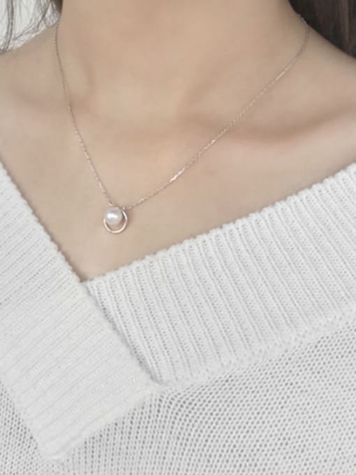 DAKA Fashion White Freshwater Pearl Hollow Round Silver Necklace 1