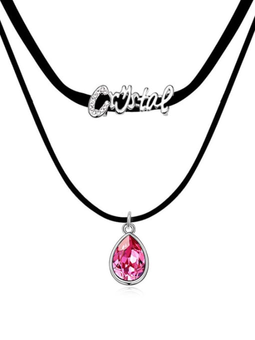 pink Simple Double Black Rope Water Drop austrian Crystal Alloy Necklace