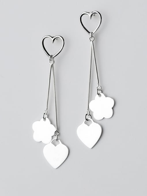 white Temperament Heart Shaped S925 Silver Drop Earrings