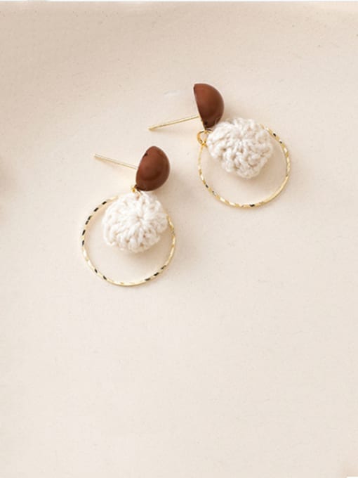 B white Alloy With Gold Plated Cute Round Wool Ball Drop Earrings