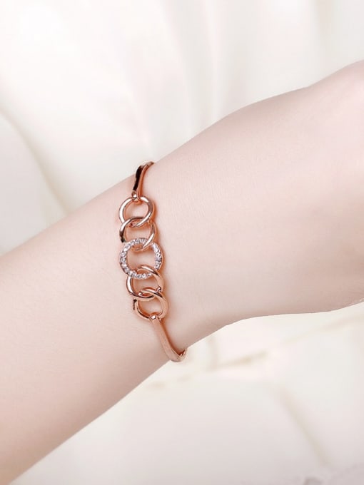 OUXI Simple Style Hollowed Rose Gold Zircon Bangle 1