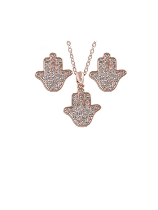Mo Hai Copper With Cubic Zirconia Personality Palm Earrings And Necklaces  2 Piece Jewelry Set 0