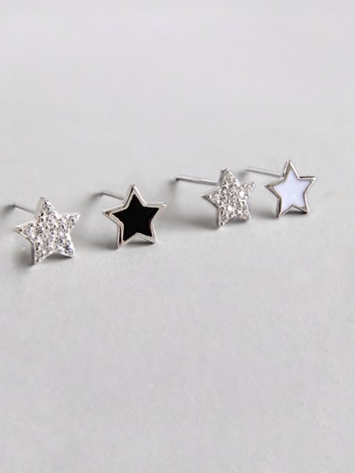 DAKA 925 Sterling Silver With Platinum Plated Personality Star dissymmetry Stud Earrings 0