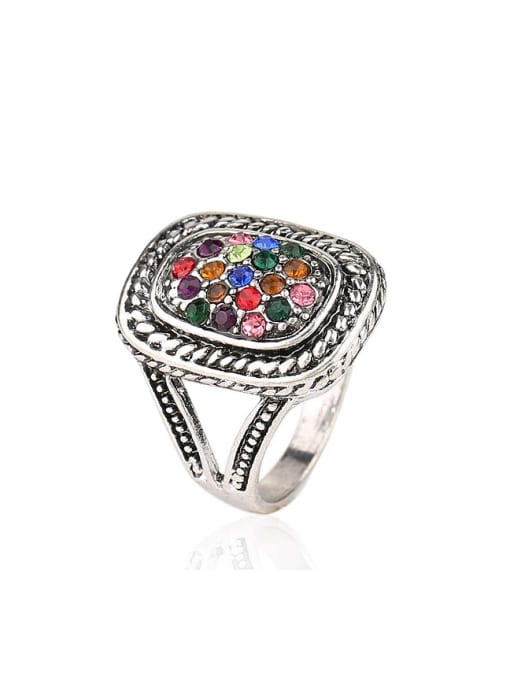 Gujin Retro style Cubic rhinestones Antique Silver Plated Alloy Ring 0
