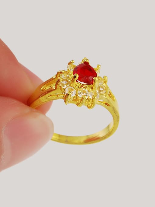 Yi Heng Da Women Trendy Red Flower Shaped Zircon Ring 2