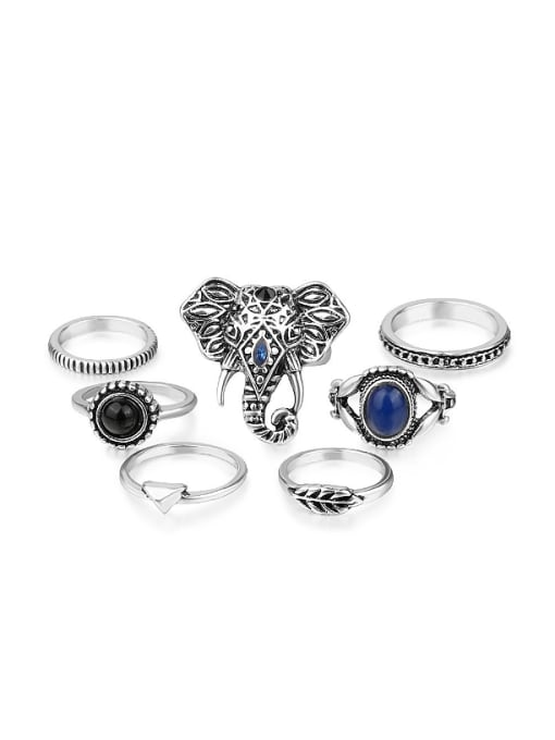 Gujin Ethnic style Elephant Resin Stones Alloy Ring Set
