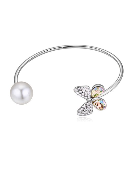 QIANZI Fashion Imitation Pearl austrian Crystals Butterfly Alloy Bangle 2