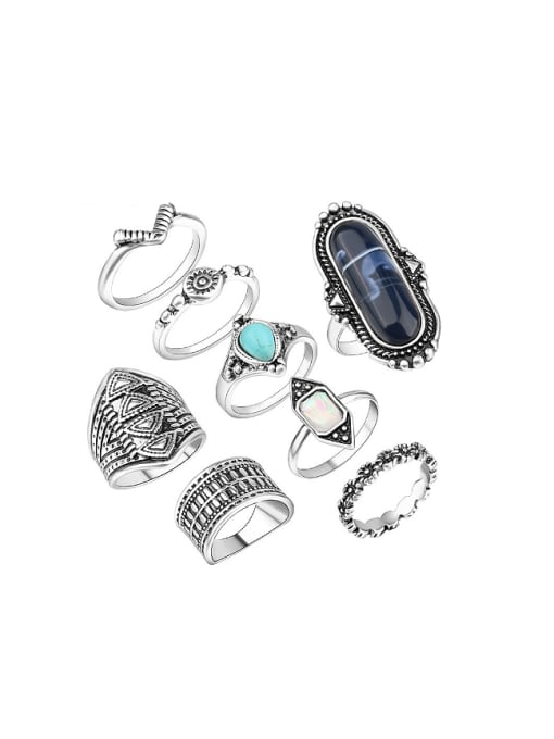 Gujin Personalized Retro style Resin stones Antique Silver Plated Ring Set 0