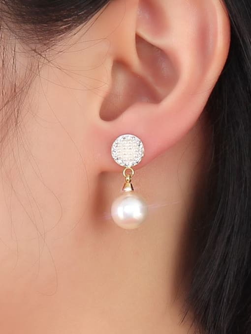 CONG Elegant Round Shaped Artificial Pearl Titanium Drop Earrings 1