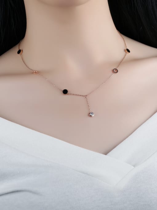 Open Sky Fashion Black Rounds Zircon Rose Gold Plated Necklace 1