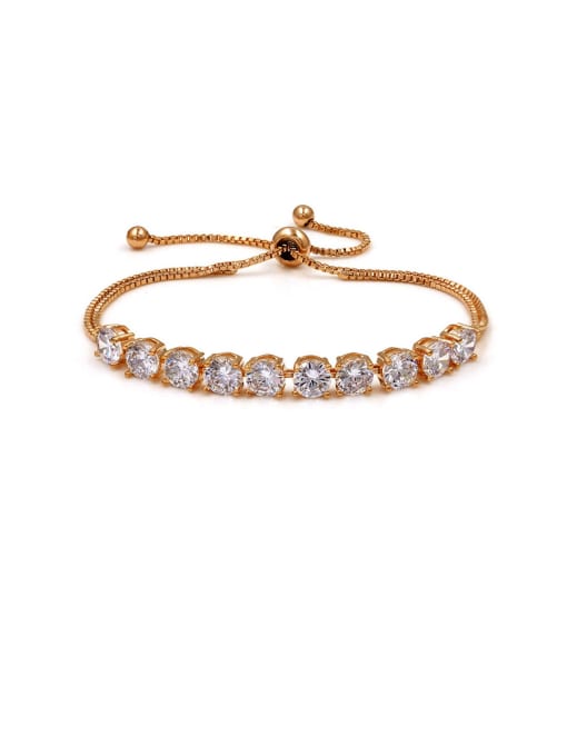 Rose Gold Copper With Cubic Zirconia  Simplistic Round Adjustable Bracelets
