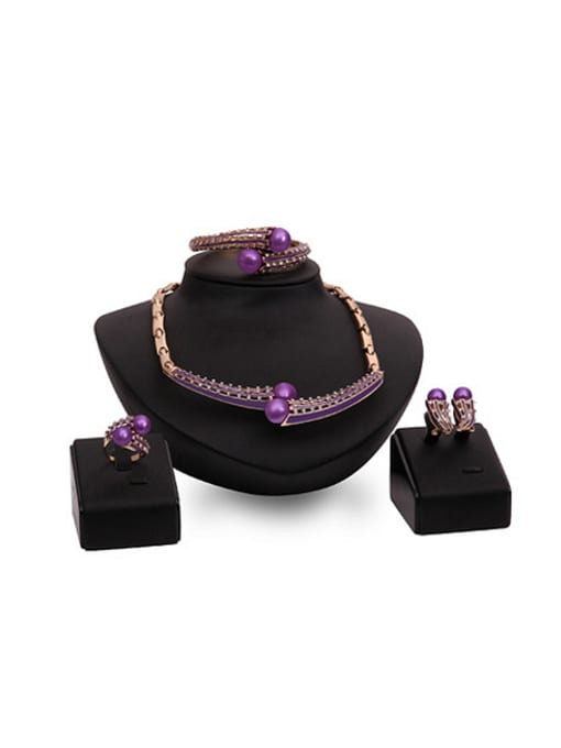 Purple 2018 Alloy Imitation-gold Plated Fashion Artificial Stones Four Pieces Jewelry Set