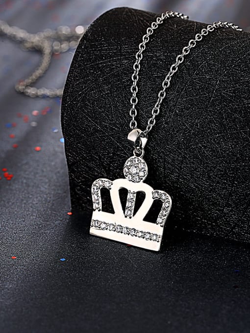 Platinum Women Exquisite Crown Shaped Rhinestones Necklace