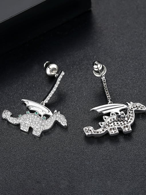 BLING SU Copper With Platinum Plated Cartoon Dinosaur Cluster Earrings 2