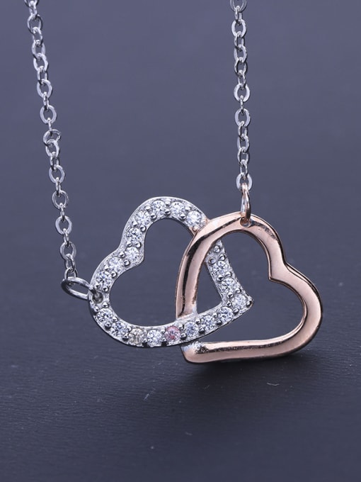 One Silver Elegant Double Heart Necklace