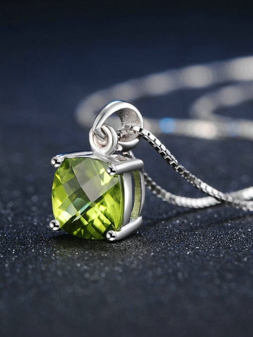 ZK Natural Square Olivine  White Gold Plated Pendant 2