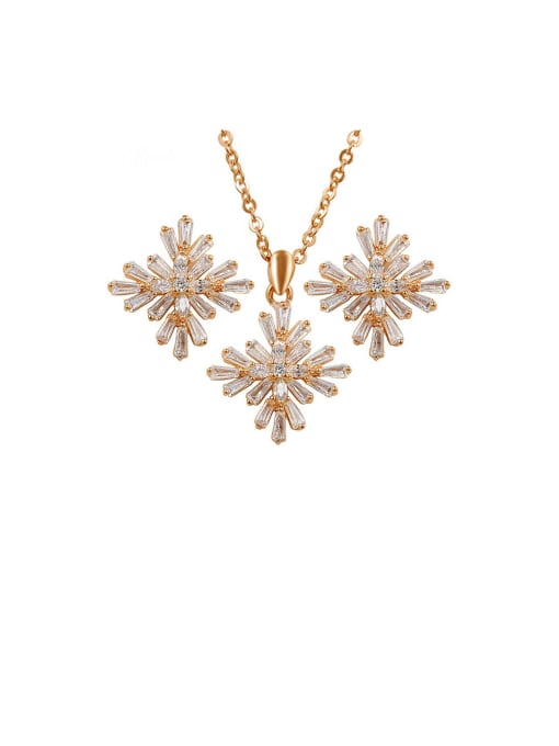 Mo Hai Copper With Cubic Zirconia Simplistic Flower Earrings And Necklaces 2 Piece Jewelry Set 2