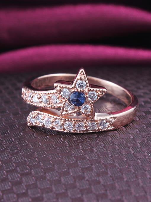 SANTIAGO Blue Rose Gold Plated Star Shaped Zircon Ring 1