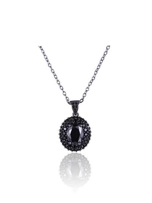 Black Retro Oval Zircon Women Necklace