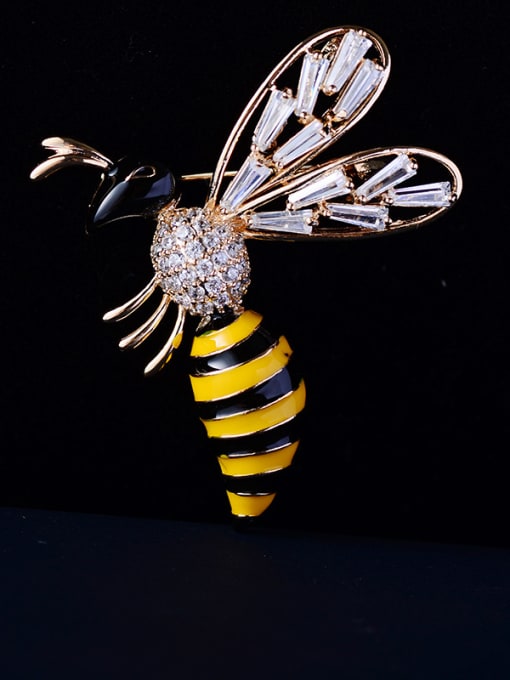 square  Zirconium Copper With Cubic Zirconia Cute Insect bee Brooches