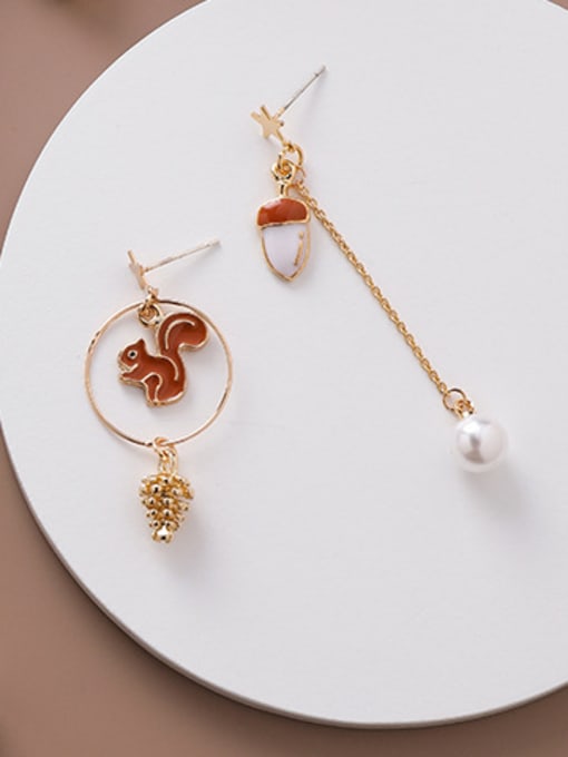 Girlhood Alloy With Rose Gold Plated Cartoon Pine Cone Squirrel Drop Earrings