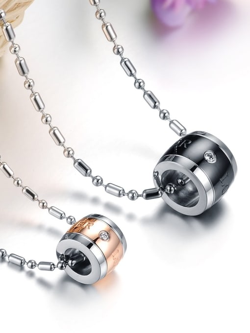 Open Sky Fashion Personalized Round Bead Rhinestone Titanium Lovers Necklace 2