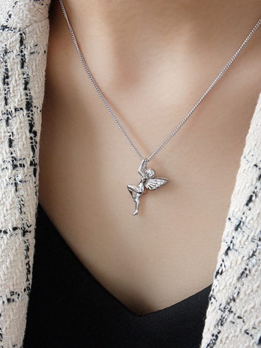 DAKA 925 Sterling Silver With Platinum Plated Cute Angel Necklaces 1