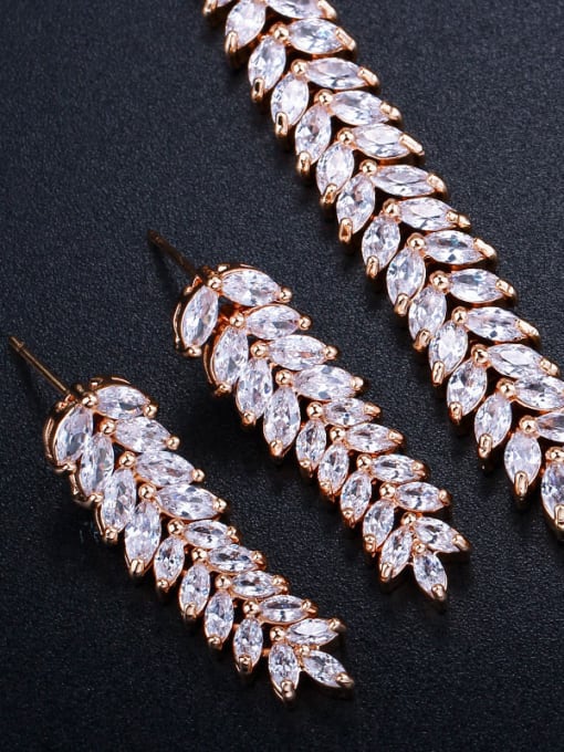 L.WIN Luxury Shine  AAA Zircon Horse-eye leaves Necklace Earrings 2 Piece jewelry set 1