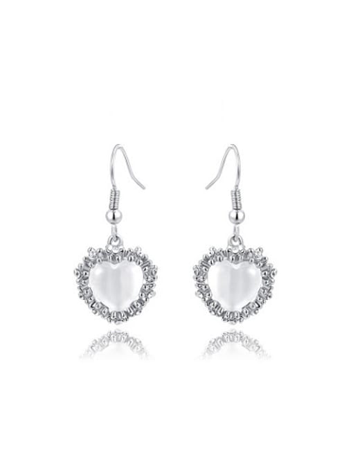 Platinum Elegant Heart Shaped Opal Drop Earrings