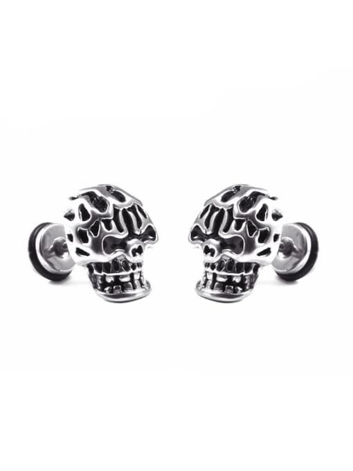 BSL Stainless Steel With Antique Silver Plated Personality Skull Stud Earrings 0