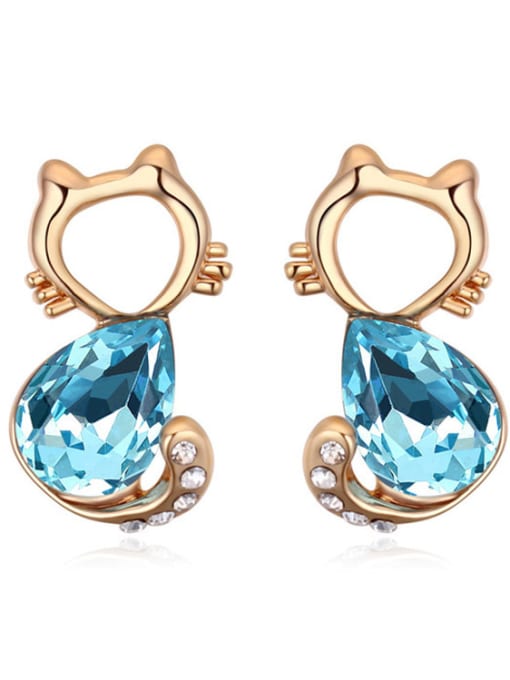 light blue Fashion Cartoon Kitten Water Drop austrian Crystal Alloy Stud Earrings