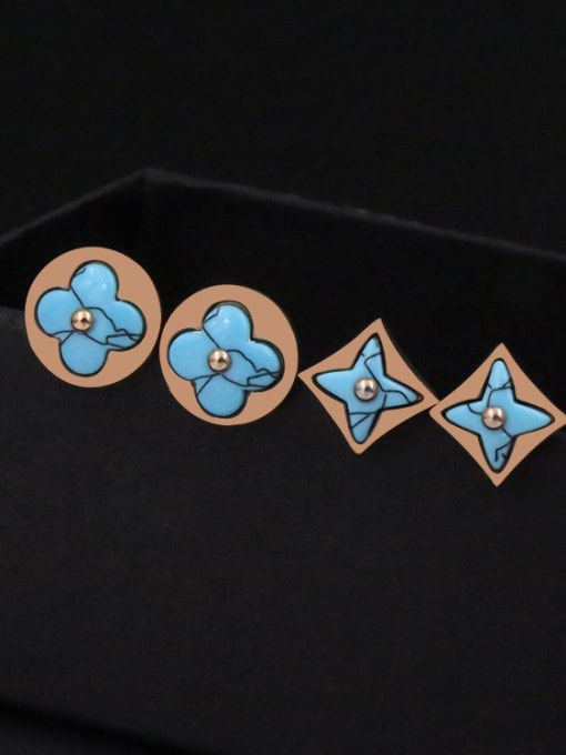 My Model Turquoise Geometric Shaped Flower Pattern Stud Earrings 1