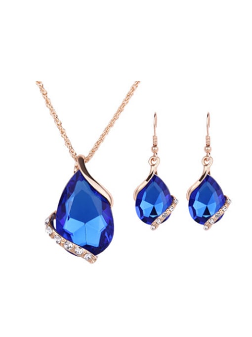 blue Alloy Imitation-gold Plated Fashion Artificial Gemstone Two Pieces Jewelry Set
