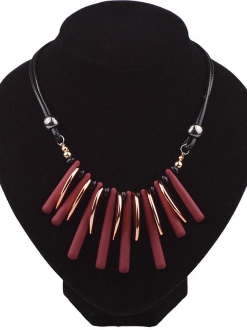 red Fashion Resin Bars Artificial Leather Alloy Necklace