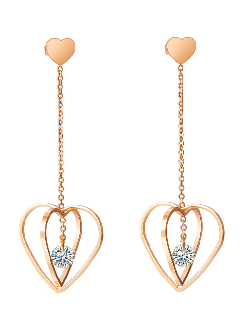 529-Eardrop Titanium With Rose Gold Plated Personality Heart Drop Earrings