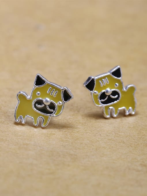 Peng Yuan Tiny Yellow Puppy Dog Glue 925 Silver Stud Earrings 0