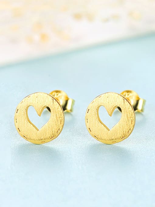 gold 925 Sterling Silver  Simplistic Heart Stud Earrings