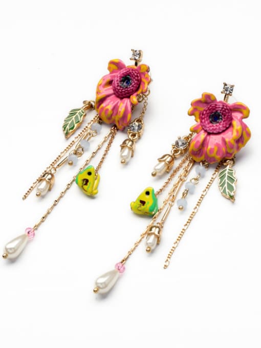 KM Fashion Colorful Flower-Shaped Alloy Drop Chandelier earring 1