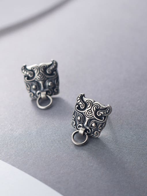 Rosh 925 Sterling Silver With Antique Silver Plated  Zodiac Cattle Stud Earrings 2