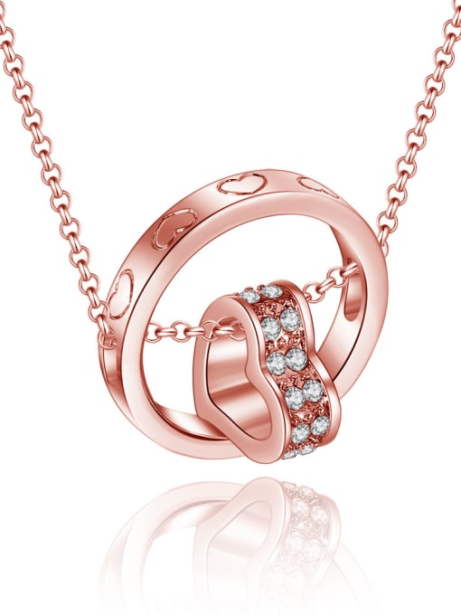 Rose Gold Fashion Heart Ring Cubic Zirconias Alloy Necklace
