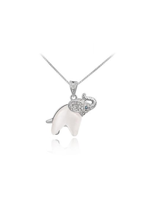 Platinum Elegant Platinum Plated Elephant Shaped Opal Necklace