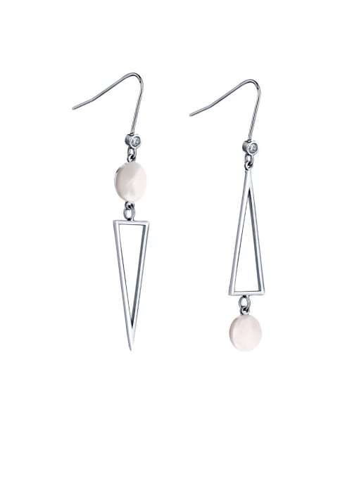 sliver 925 Sterling Silver With Shell Simplistic Triangle Drop Earrings