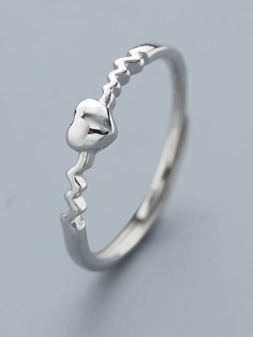 One Silver Simple Tiny Heart Water Wave 925 Silver Opening Ring 2