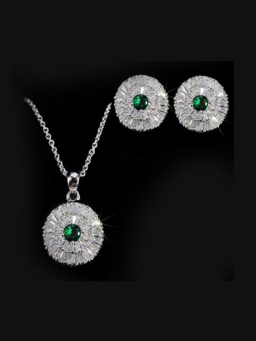 Green Noble Round Shaped stud Earring Necklace Jewelry Set