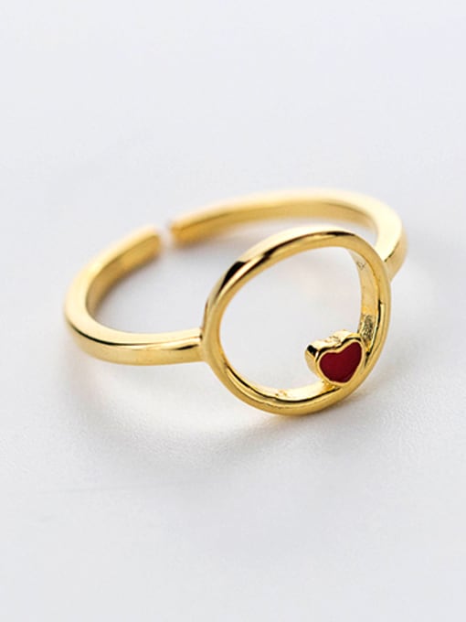 Rosh Fashion Gold Plated Red Heart Design S925 Silver Ring