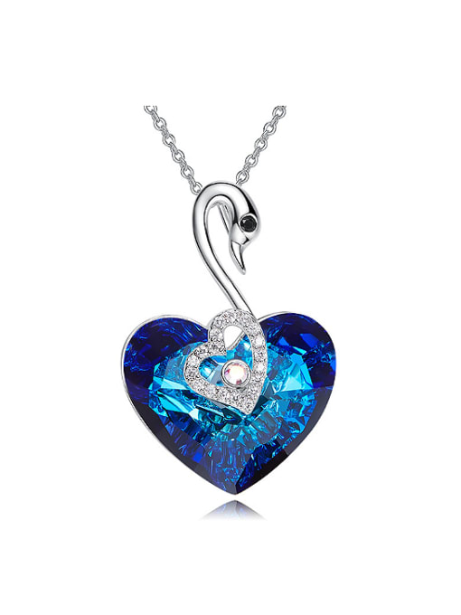 Blue Fashion Heart austrian Crystal Swan Pendant Copper Necklace