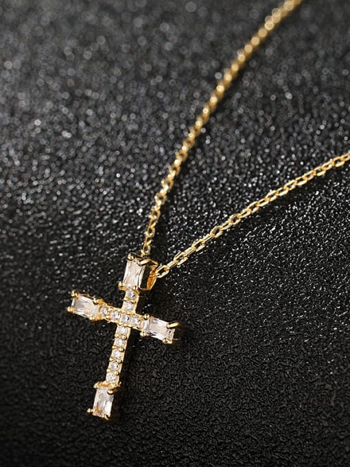 UNIENO 925 Sterling Silver With Gold Plated Simplistic Cross Necklaces 1