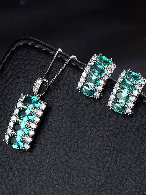 green Copper With  Glass stone Fashion Geometric 2 Piece Jewelry Set