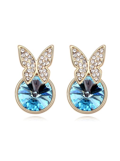 blue Fashion Shiny Swaroski Crystals Butterfly Stud Earrings