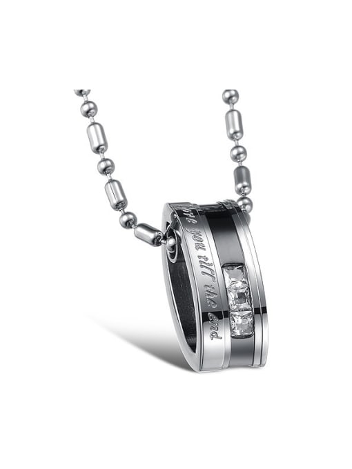 Black Fashion Rhinestones Oval Titanium Pendant Lovers Necklace